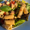 Clean Slate Farm Two-Step vinaigrette on a pasta salad with grilled chicken and basil